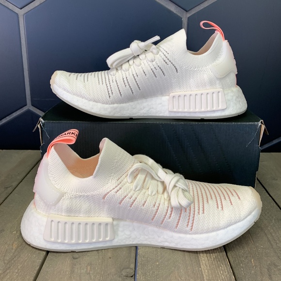 Womens Adidas NMD R1 STLT PK White Orange Sneaker - Picture 2 of 5